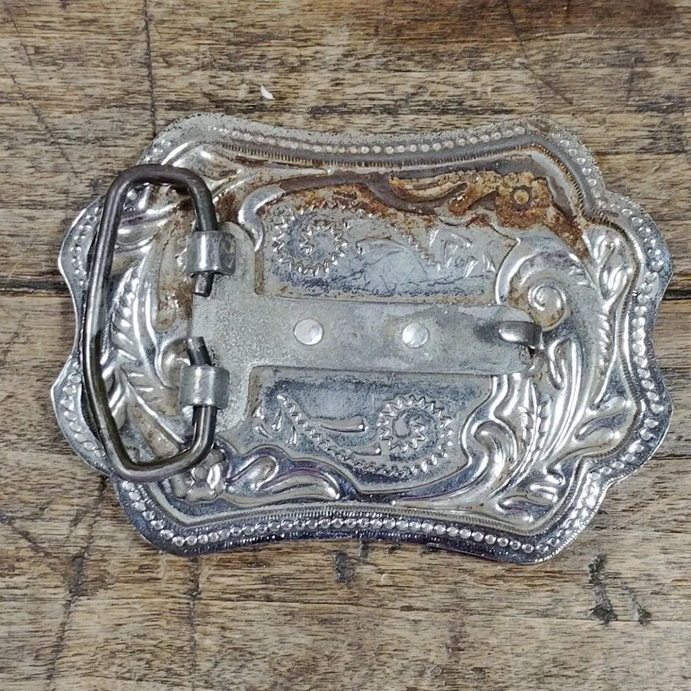 Vintage Belt Buckle Longhorn Texas Bull Western Silver Tone Cowboy Rodeo
